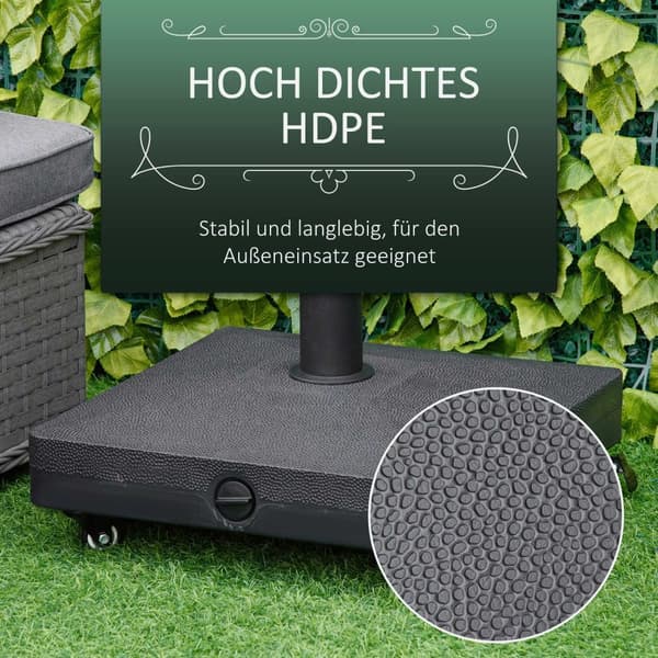 Parasollstativ Med Rulle, Kan Fylles Opp Til 20 Kg, For Paraplystenger 38/48 Mm, For Hage, Terrasse, Balkong, Svart, 45 X 45 Cm