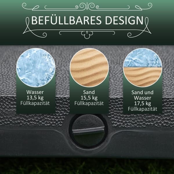 Parasollstativ Med Rulle, Kan Fylles Opp Til 20 Kg, For Paraplystenger 38/48 Mm, For Hage, Terrasse, Balkong, Svart, 45 X 45 Cm