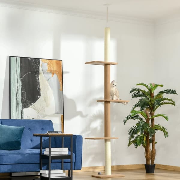 Korkeussäädettävä Raaputustolppakiipeilypuu Kissoille, Leikkipuu, Khaki, 43X27X228-260Cm