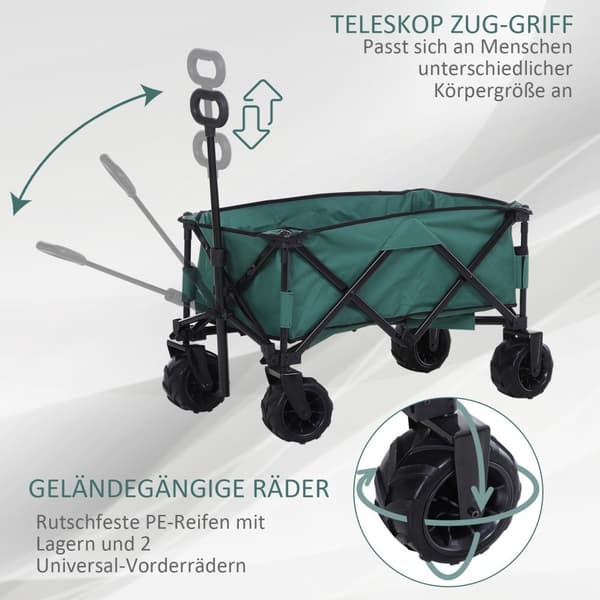 Handcart Sammenleggbar Handcart 360° Hagevogn Teleskophåndtak Justerbar Opptil 20 Kg Metall Oxford Grønn 108X55X59-89Cm