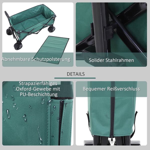 Handcart Sammenleggbar Handcart 360° Hagevogn Teleskophåndtak Justerbar Opptil 20 Kg Metall Oxford Grønn 108X55X59-89Cm