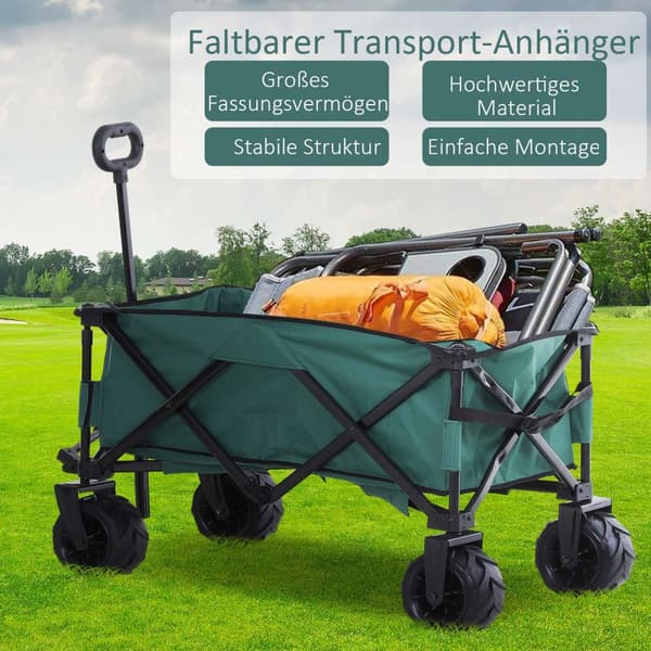 Handcart Sammenleggbar Handcart 360° Hagevogn Teleskophåndtak Justerbar Opptil 20 Kg Metall Oxford Grønn 108X55X59-89Cm
