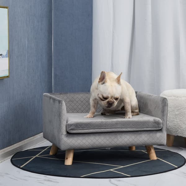 Hundesofa Velvet Touch Pet Sofa Til Små Hunde Op Til 8 Kg, Med Træben, Grå, 64X45X36Cm