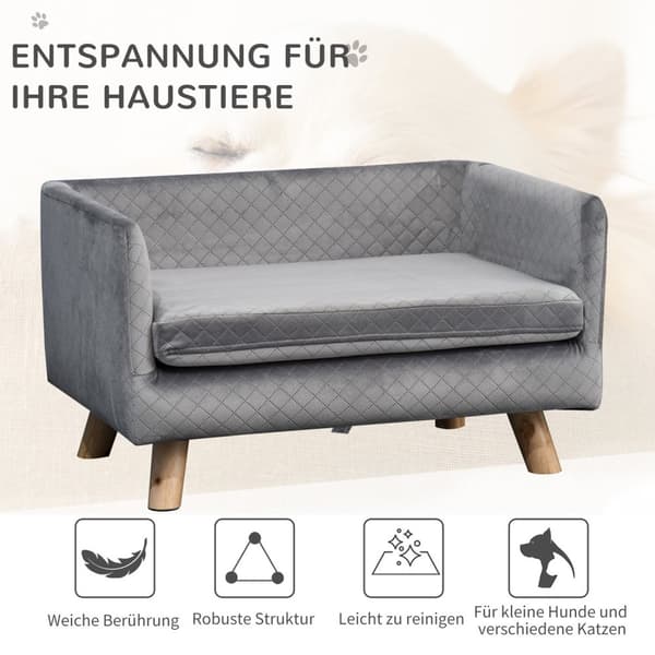 Hundesofa Velvet Touch Pet Sofa Til Små Hunde Op Til 8 Kg, Med Træben, Grå, 64X45X36Cm