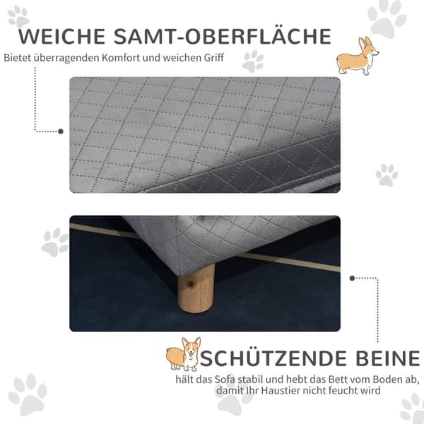 Hundesofa Velvet Touch Pet Sofa Til Små Hunde Op Til 8 Kg, Med Træben, Grå, 64X45X36Cm