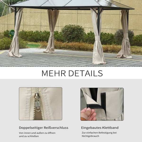 Paviljong 4 Sidepaneler For 3X4 M Hagepaviljong Partytelt Polyester Beige 352 X 205 Cm
