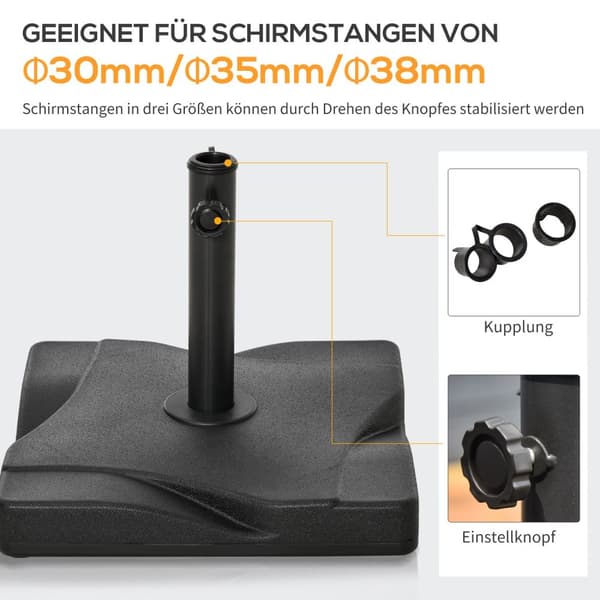 Parasollstativ 20 Kg Paraplystativ For Parasoll Paraplystenger 30-38 Mm Parasollbase For Hageterrasssement 41,5X41,5