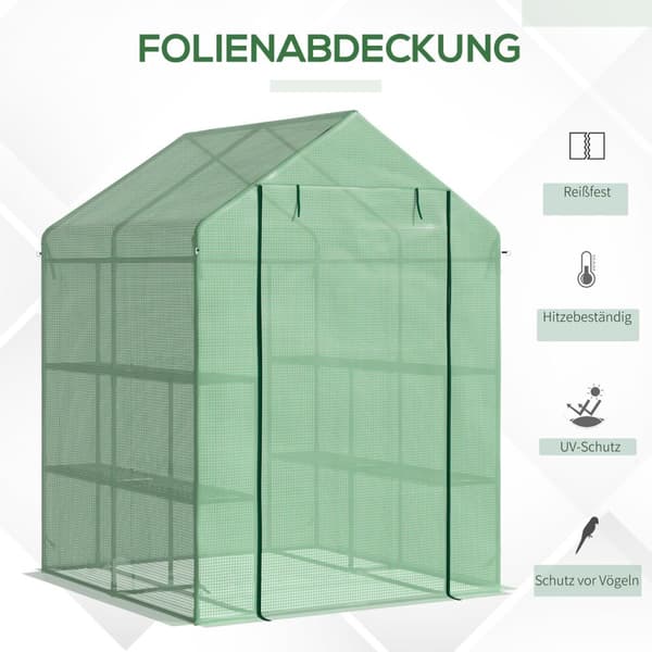Folie Drivhus Walk-In Drivhus Med 8 Hyldeniveauer, Ideel Til Tomater, Stål & Pe Plast, Grøn, Med Dør