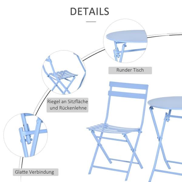 Bistroset För 2 Personer Balkongmöbelset Uteplats Gård Trädgård Ljusblå