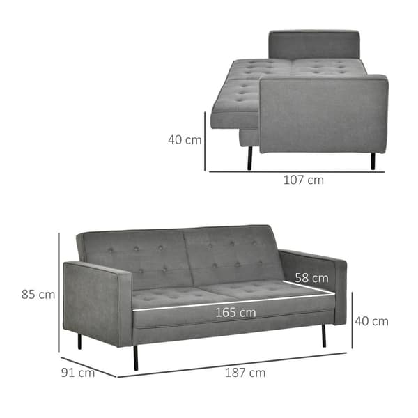 Sovesofa 3-Seters Sofa Med Sovefunksjon Justerbar Vinkel Vintage Eucalyptus Wood Cotton Grey