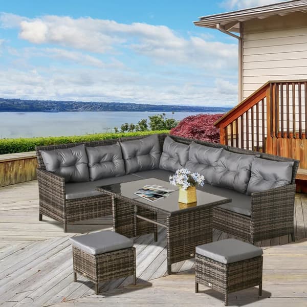 Hagemøbelsett I Polyrattan I Grått, Inkludert Sofasett Og Puter, Ideelt For Utendørs Og Terrasse
