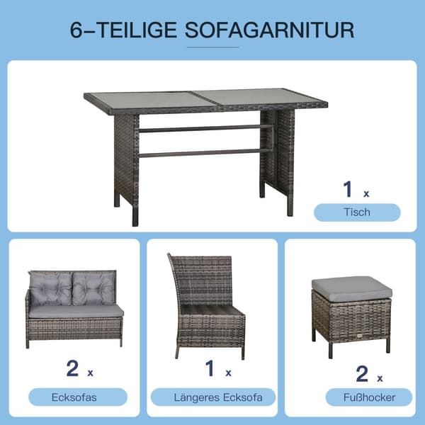 Hagemøbelsett I Polyrattan I Grått, Inkludert Sofasett Og Puter, Ideelt For Utendørs Og Terrasse