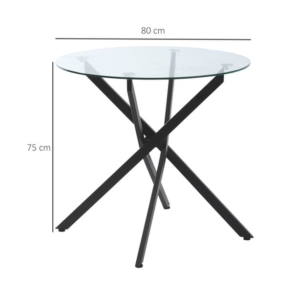 Sofabord Rundt Glasbord, Sort, Sidebord Med Sikkerhedsglas & Metalstel, 80X80X75 Cm