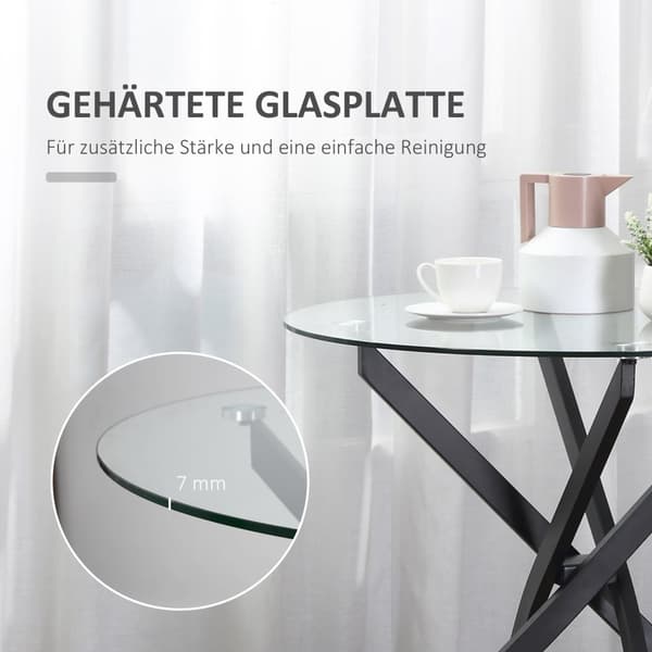Sofabord Rundt Glasbord, Sort, Sidebord Med Sikkerhedsglas & Metalstel, 80X80X75 Cm