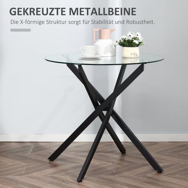 Sofabord Rundt Glasbord, Sort, Sidebord Med Sikkerhedsglas & Metalstel, 80X80X75 Cm