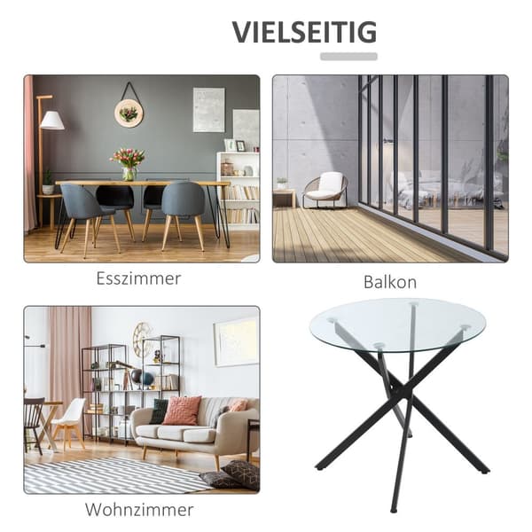 Sofabord Rundt Glasbord, Sort, Sidebord Med Sikkerhedsglas & Metalstel, 80X80X75 Cm
