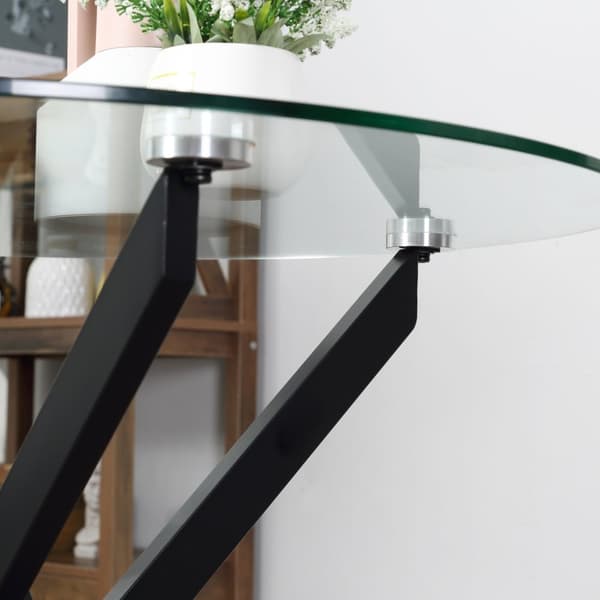 Sofabord Rundt Glasbord, Sort, Sidebord Med Sikkerhedsglas & Metalstel, 80X80X75 Cm