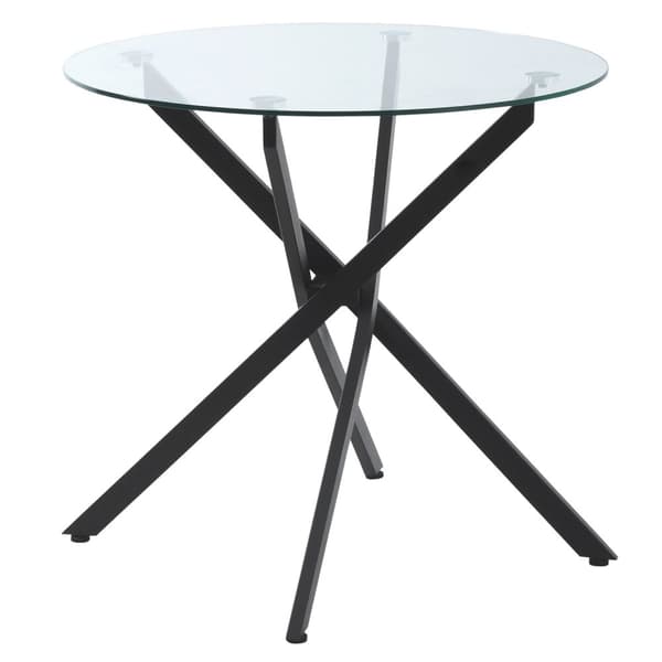 Sofabord Rundt Glasbord, Sort, Sidebord Med Sikkerhedsglas & Metalstel, 80X80X75 Cm