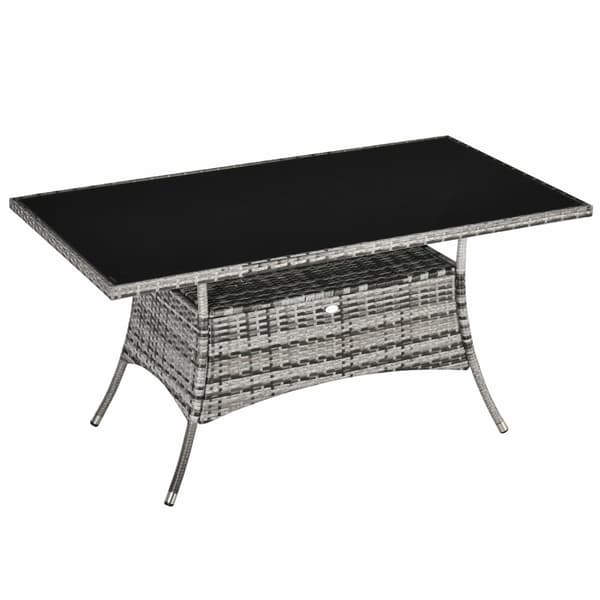 Puutarhapöytä Lasipöytä Polyrottinki Turvalasi Harmaa Musta 150X85X74Cm