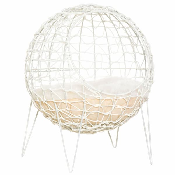 Rattan Cat Basket Cat Cave With Pute Raised Design Pet Bed Creme White Ø45X57H Cm