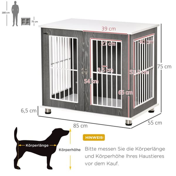 Hundekennel Transportkasse I Træ Med Bordplade Og Pude, Bur Til Små Dyr, Sidebord, Grå+Hvid, 85X55X75Cm