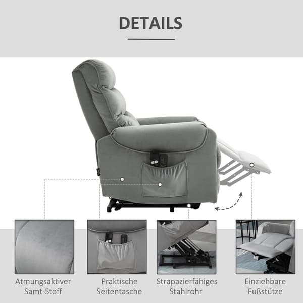 Ståhjälp, Avslappningsstol, Elektrisk Massagestol, Tv-Stol Med Liggfunktion, Sammetsliknande Polyester, Metallskum
