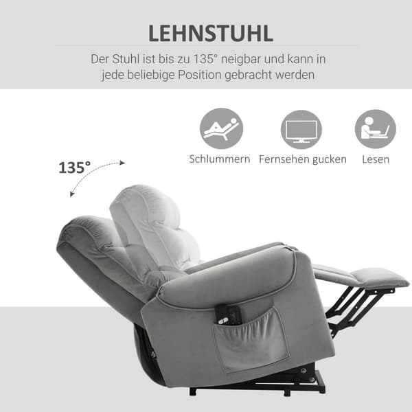 Ståhjälp, Avslappningsstol, Elektrisk Massagestol, Tv-Stol Med Liggfunktion, Sammetsliknande Polyester, Metallskum