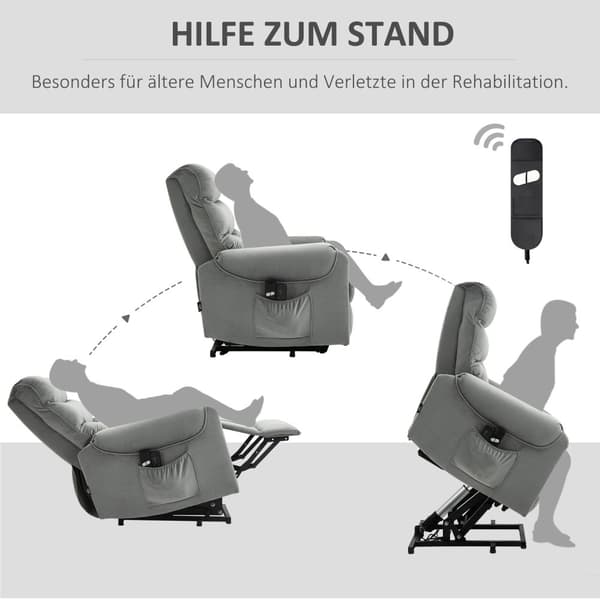 Ståhjälp, Avslappningsstol, Elektrisk Massagestol, Tv-Stol Med Liggfunktion, Sammetsliknande Polyester, Metallskum