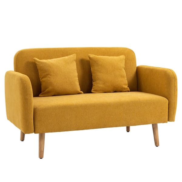 Double Sofa Loveseat Tyynyllä, Säädettävät Jalkatuet, Samettinen Polyesteri, Vaahto, Kompakti Muotoilu, 2 Istuttava, Luonnon+Keltainen
