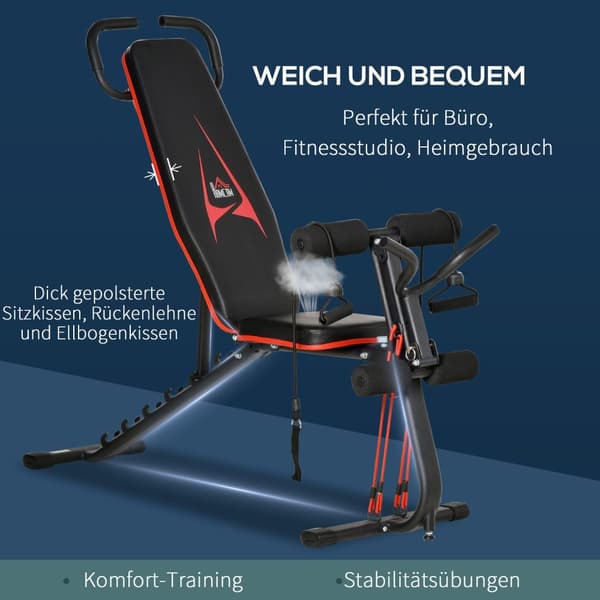 Vægtbænk Justerbar Træningsbænk Med Elastisk Reb Siddebænk 6 Niveauer Ryglænsgradientvægt Op Til 150 Kg 145 X 49 X 57-127 Cm