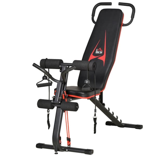 Vægtbænk Justerbar Træningsbænk Med Elastisk Reb Siddebænk 6 Niveauer Ryglænsgradientvægt Op Til 150 Kg 145 X 49 X 57-127 Cm
