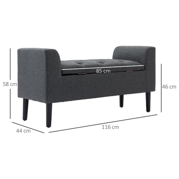 Benk Med Oppbevaringsplass, Polstret Benk, Krakk, Setebryst, Lastekapasitet Opptil 130 Kg, Lintouch, Gummitre, Mørkegrå, 116 X 44 X 58 Cm