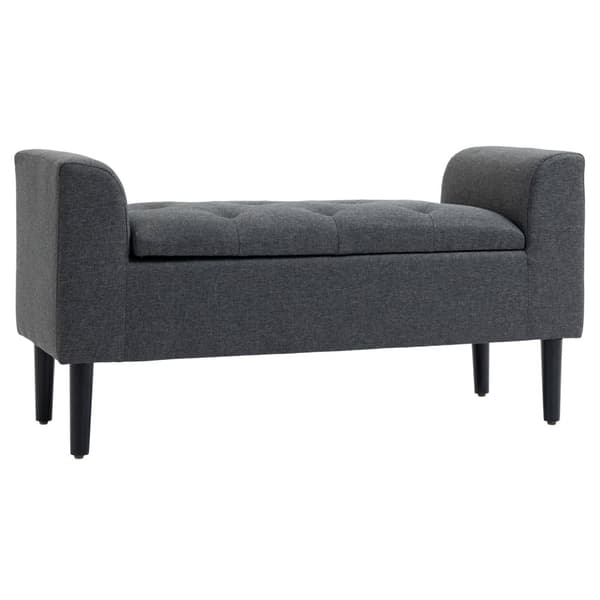 Benk Med Oppbevaringsplass, Polstret Benk, Krakk, Setebryst, Lastekapasitet Opptil 130 Kg, Lintouch, Gummitre, Mørkegrå, 116 X 44 X 58 Cm