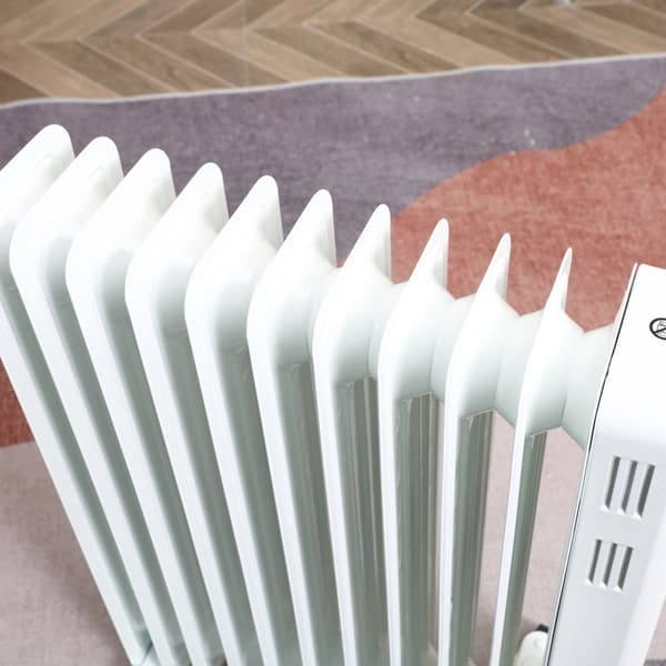 Öljyjäähdytin Kannettava Sähköpatteri 2290-2720W 3 Lämpöasetusta 24 Tunnin Ajastus Sähkölämmitin 11 Lämpölevyä 4 Rullalla Valkoista Terästä