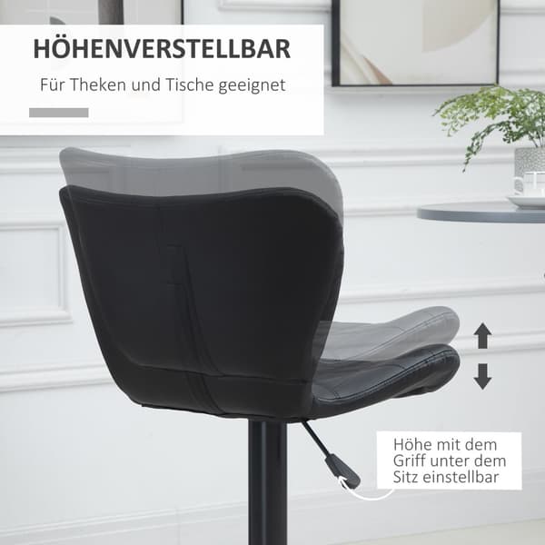 Barstole Sæt Med 2 Barstole, Bordskamler, Bistrostole, Køkkentaburetter, Drejestole, Ryglæn, Pu-Betræk, Sort