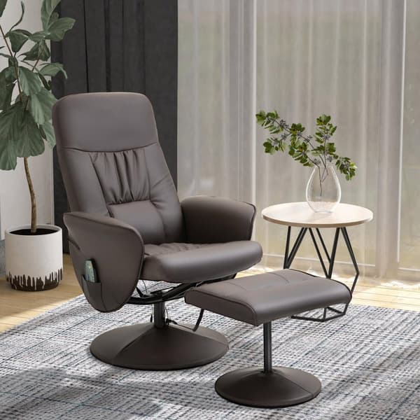 Afslapningsstol Med Fodskammel Opbevaringsplads Massagestol Tv-Stol Hvilestol Ergonomisk Stol Med 10 Vibrationspunkter Brun Imiteret Læder 76X81X105 C