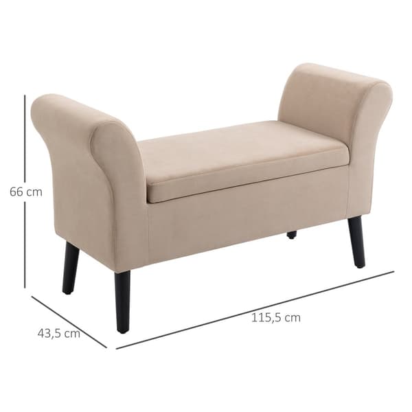 Benk For Stue Moderne Polstret Benk Med Lagringsplass, Fløyelsmyk Polyester, Gummitre, Armlener, 115,5X43,5X66Cm