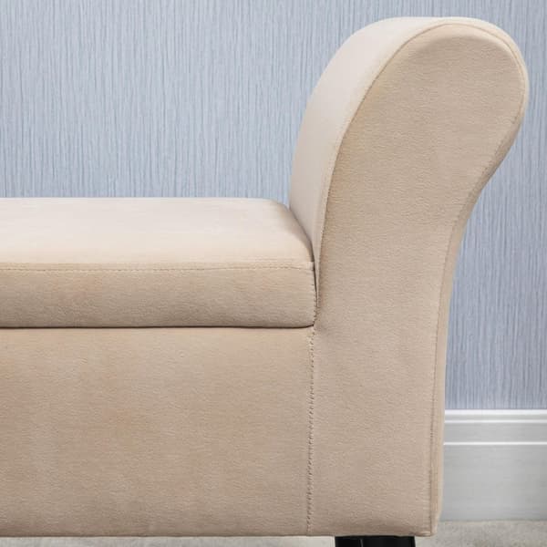 Benk For Stue Moderne Polstret Benk Med Lagringsplass, Fløyelsmyk Polyester, Gummitre, Armlener, 115,5X43,5X66Cm