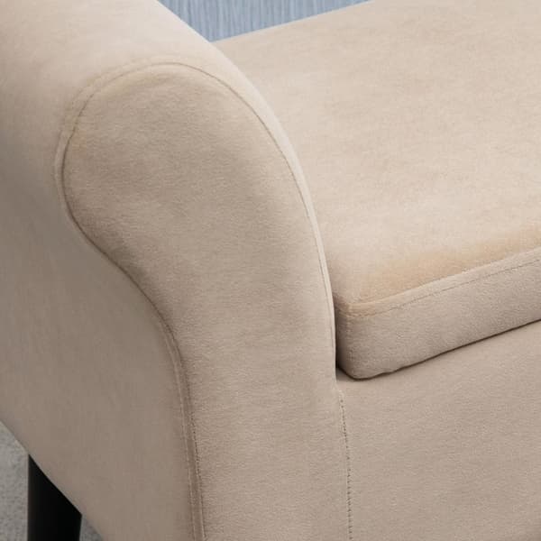 Benk For Stue Moderne Polstret Benk Med Lagringsplass, Fløyelsmyk Polyester, Gummitre, Armlener, 115,5X43,5X66Cm