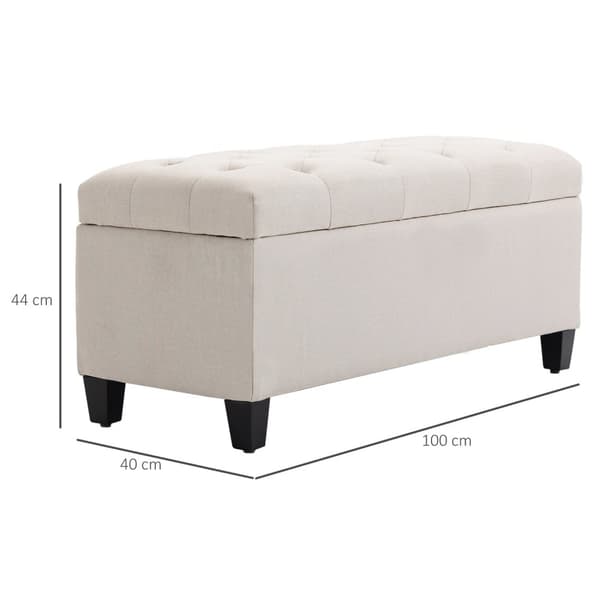 Benk Polstret Benk Med Oppbevaringsplass, Brystbenk, Lin-Lignende Polyester, Gummitre, Kremhvit, 100 X 40 X 44 Cm