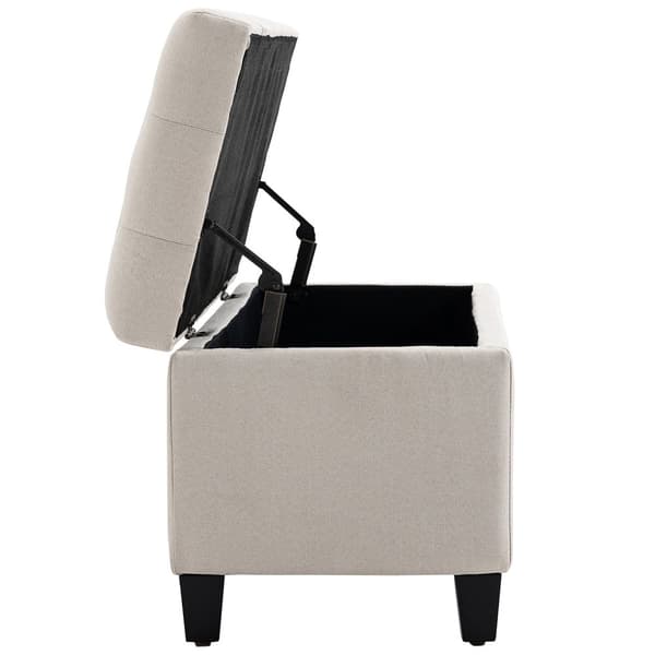 Benk Polstret Benk Med Oppbevaringsplass, Brystbenk, Lin-Lignende Polyester, Gummitre, Kremhvit, 100 X 40 X 44 Cm