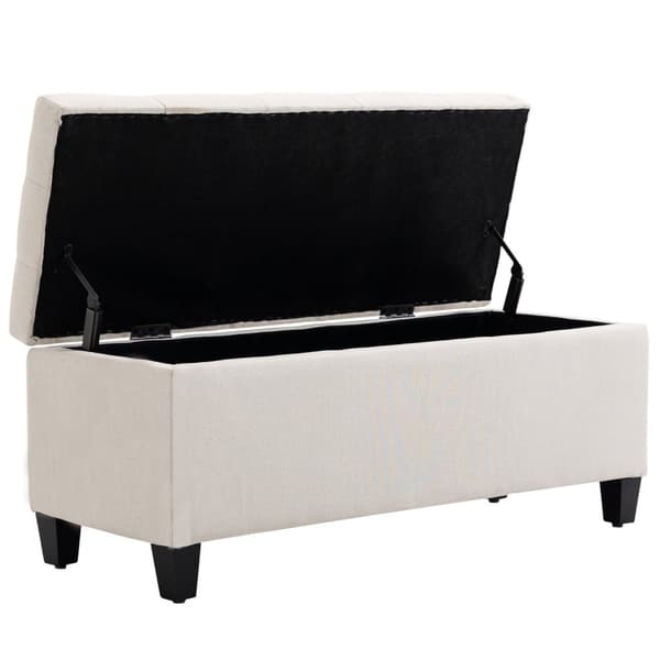 Benk Polstret Benk Med Oppbevaringsplass, Brystbenk, Lin-Lignende Polyester, Gummitre, Kremhvit, 100 X 40 X 44 Cm