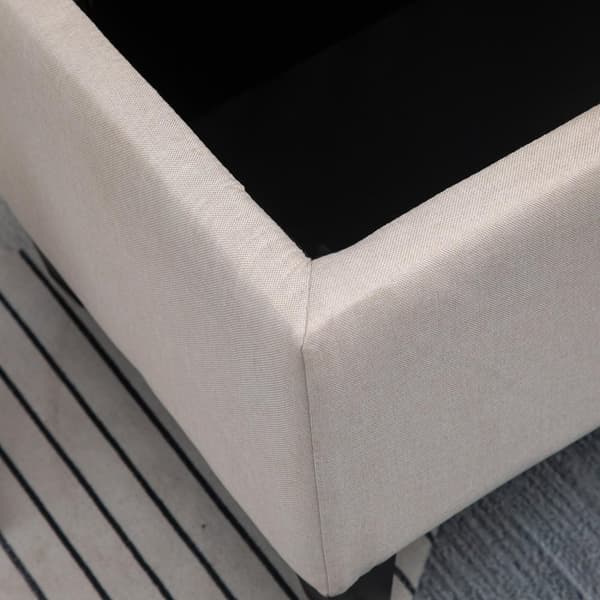 Benk Polstret Benk Med Oppbevaringsplass, Brystbenk, Lin-Lignende Polyester, Gummitre, Kremhvit, 100 X 40 X 44 Cm