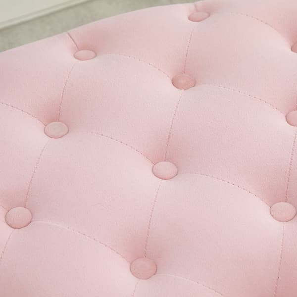 Rosa Polstret Benk Med Lagringsplass, Fløyelsmyk Polyester, Gummitre, Oval Form, For Stue, 71X52X42Cm