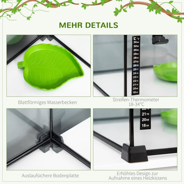 Terrarium For Reptiler Reptil Matningslåda Glas Terrarium Amfibier Spindeldjur Med Termometer Reptiluppfödningslåda Metall 50 X 30 X 35 Cm