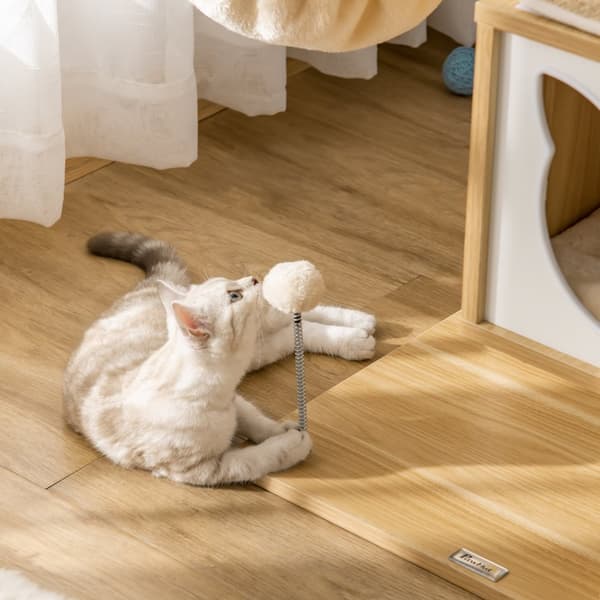 Beige Cat Tree Cat Cave Platform Puulastulevy Sisal 126Cm Korkeus