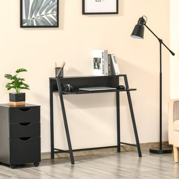 Datamaskinbord Stilig Skrivebord Med Hylle- Og Kabelhåndtering, Metall, Svart, 84X45X85 Cm