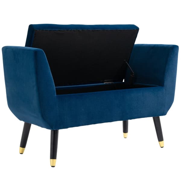 Luksusbenk Med Oppbevaringsplass Polstret Benk I Blått, Fløyelsmyk Polyester, Gummitre, Med Armlener, 107X42X65Cm