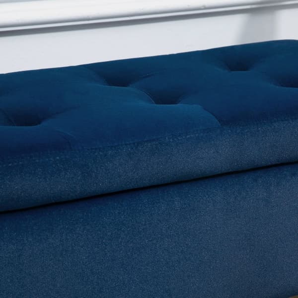 Luksusbenk Med Oppbevaringsplass Polstret Benk I Blått, Fløyelsmyk Polyester, Gummitre, Med Armlener, 107X42X65Cm