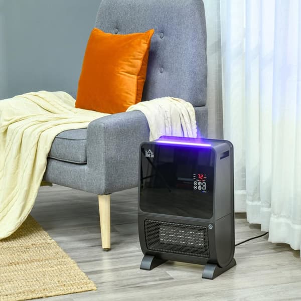 2 In 1 -Puhallinlämmitin Sähkölämmitin Kaukosäätimellä Ilmankostuttimella Keraaminen Led-Valo Kostutustoiminto 8 Tunnin Ajastin 2000W Gs:Llä